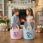 Personalised Cute Cartoon Bunny Easter Egg Rabbit Ears Striped Easter Basket with Name Easter Party Gift for Boys Girls