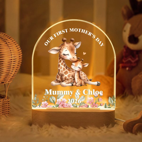 Personalisierte niedliche Tier Mutter Kind gewölbt LED-Nachtlicht mit Namen und hölzerne Basis Home Decor Muttertag Urlaub Geschenk für Mama Kind