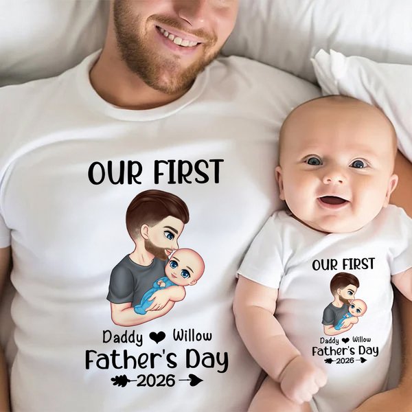 Personalizado Nuestro Primer Día del Padre Personaje de dibujos animados 100% algodón Camiseta body para bebé con nombre y año Ropa de familia Regalo de cumpleaños para papá bebé