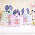Personalised Happy Easter Sequin Y2K Bunny Ears Stripe Easter Basket with Name Easter Day Eggs Hunting Gift for Kids