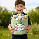 Gepersonaliseerde Schattig Konijn of Kuiken in Cartoonstijl Herbruikbare Paasmand met Naam Paaseierenjacht- en Paasfeestcadeau voor Kinderen