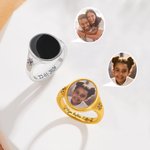 Gepersonaliseerde Sterling Zilver Ring met Verborgen Warmte-geactiveerde Foto Twee Geboortestenen en Tekst Verjaardag- of Jubileumcadeau voor Dames