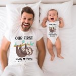 Gepersonaliseerd luiaard Vader en Zoon Onze eerste Vaderdag Samen Shirt Ouder Kind Outfit Vaderdag Cadeau Baby Shower Gift