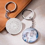 Porte-Clés Personnalisé avec Texte Gravé et Photo Design Horloge Empreinte de Pied Cadeau Anniversaire Fête des Pères pour Famille