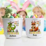 Personalized Don't Touch My Easter Eggs Animal Canvas Bucket Basket with Name Easter Egg Hunting Easter Party Favors Gift for Kids