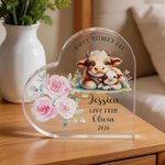 Personalised Happy 1st Mother's Day Cute Animal Heart-shape Acrylic Plaque with Name Desk Decor Mother's Day Birthday Gift for Mom