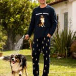 Pigiama a maniche lunghe personalizzato con foto di animale domestico e testo maglietta in cotone regalo per amanti degli animali