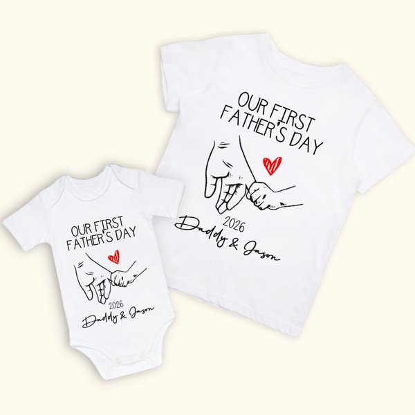 Maglietta e body per neonati personalizzati con design del padre e figlio che si tengono per mano regalo per festa del papà per famiglia