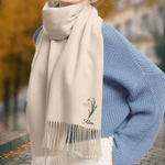 Personalized Pearl Effect Birth Flower Soft Warm Tassel Scarf with Name Anniversary Birthday Gift for Friend Family