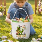 Personalized Don't Touch My Easter Eggs Animal Canvas Bucket Basket with Name Easter Egg Hunting Easter Party Favors Gift for Kids