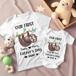 Gepersonaliseerd luiaard Vader en Zoon Onze eerste Vaderdag Samen Shirt Ouder Kind Outfit Vaderdag Cadeau Baby Shower Gift