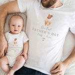 Personnalisé Our First Father's Day Bear with Balloon 100% Cotton Baby Bodysuit T-shirt with Name Year Father's Day Gift for Men Newborns