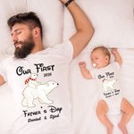 Personalized Polar Bear Father and Daughter Son T-shirt Set Father and Baby Our First Father's Day for Father New Dad Gift