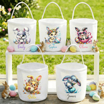 Personalized Cute Easter Egg Bunny Large Capacity Canvas Easter Basket with Name Easter Party Gift for Boys Girls