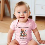 Personalized Cute Daddy Bear and Baby Bear 100% Cotton Baby Bodysuit T-shirt with Name and Year Our 1st Father's Day Gift for Baby Dad