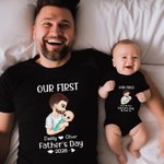 Personalizado Nuestro Primer Día del Padre Personaje de dibujos animados 100% algodón Camiseta body para bebé con nombre y año Ropa de familia Regalo de cumpleaños para papá bebé