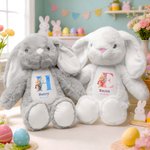 Personalized Cute Watercolour Cartoon Rabbit Flower Easter Bunny Plush Stuffed Animal Toy with Initial Name and Date Easter Birthday Gift for Kids