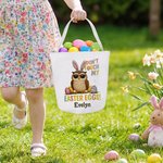 Personalized Don't Touch My Easter Eggs Animal Canvas Bucket Basket with Name Easter Egg Hunting Easter Party Favors Gift for Kids