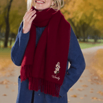 Personalized Pearl Effect Birth Flower Soft Warm Tassel Scarf with Name Anniversary Birthday Gift for Friend Family