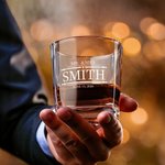 Personalised Engraved Initials Whiskey Decanter and 2 Glasses Set with Text and Wooden Storage Box Bar Accessory Birthday Gift for Husband Dad
