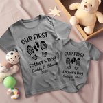 Personalised Footprints Outfit Our First Father’s Day 100% Cotton T-shirt Baby Onesie with Name Gift for Dad Baby