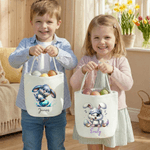 Personalized Cute Easter Egg Bunny Large Capacity Canvas Easter Basket with Name Easter Party Gift for Boys Girls