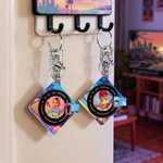 Personalized Neon Punk Retro Sports Car Photo Rotating Vinyl Record Keychain with Name Text and NFC Daily Use Birthday Gift for Game Music Lovers