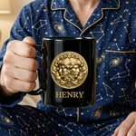 Personalised The Golden Twelve Zodiac Signs Black Ceramic Mug with Name Father's Day Birthday for Him Dad Boyfriend