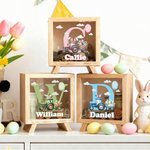 Personalized Bunny Ear Tractor Wooden Money Box Piggy Bank with Name and Initial Easter Party Gift for Boys Girls