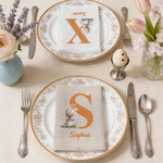 Personalized Cute Bunny Flower Linen Napkin with Initial and Name Table Decoration Easter Party Gift for Kids Family Friends