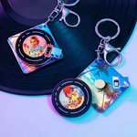 Personalized Neon Punk Retro Sports Car Photo Rotating Vinyl Record Keychain with Name Text and NFC Daily Use Birthday Gift for Game Music Lovers