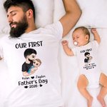 Personalizado Nuestro Primer Día del Padre Personaje de dibujos animados 100% algodón Camiseta body para bebé con nombre y año Ropa de familia Regalo de cumpleaños para papá bebé
