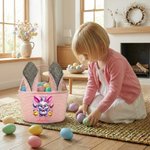 Personalised Cute Cartoon Bunny Easter Egg Rabbit Ears Striped Easter Basket with Name Easter Party Gift for Boys Girls