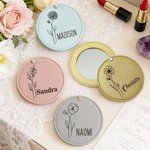 Miroir de maquillage de poche pliable avec nom et fleur de naissance personnalisée Outils de maquillage Anniversaire Cadeau de demoiselle d'honneur pour elle