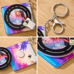 Personalized Neon Punk Retro Sports Car Photo Rotating Vinyl Record Keychain with Name Text and NFC Daily Use Birthday Gift for Game Music Lovers
