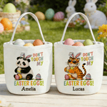 Personalized Don't Touch My Easter Eggs Animal Canvas Bucket Basket with Name Easter Egg Hunting Easter Party Favors Gift for Kids
