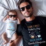 Personalized Our First Father's Day Beer Bottle 100% Cotton Baby Bodysuit T-shirt with Name and Year Family Outfits Birthday Gift for Dad Baby