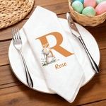 Personalized Cute Bunny Flower Linen Napkin with Initial and Name Table Decoration Easter Party Gift for Kids Family Friends