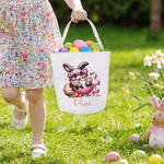 Personalized Cute Easter Egg Bunny Large Capacity Canvas Easter Basket with Name Easter Party Gift for Boys Girls