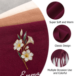 Personalized Pearl Effect Birth Flower Soft Warm Tassel Scarf with Name Anniversary Birthday Gift for Friend Family