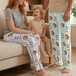Personalized Stripe 1-4 Photos Drawstring Long Pajama Pants with Name Mother's Day Birthday Gift for Women Men Kids