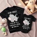 Personalized Elephant Parent Child Outfit Our First Father’s Day Together Shirt Father's Day Gift for Baby Father