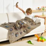 Gepersonaliseerde Zachte Veelkleurige Deken met Dinosaurus-thema en Naam Woondecoratie en Verjaardagscadeau voor Kinderen en Dinosaurusliefhebbers