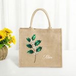 Personnalisé Effet Perle Fleur de naissance Grand sac en toile de jute avec nom Voyage Essentiel Anniversaire Cadeau pour femmes