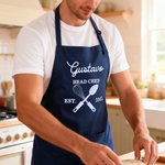 Tablier de lin ajustable avec poche et nom Cadeau d'anniversaire pour les amoureux de la cuisine et de la pâtisserie