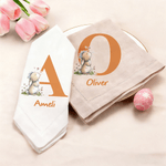 Personalized Cute Bunny Flower Linen Napkin with Initial and Name Table Decoration Easter Party Gift for Kids Family Friends