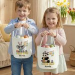 Personalized Don't Touch My Easter Eggs Animal Canvas Bucket Basket with Name Easter Egg Hunting Easter Party Favors Gift for Kids