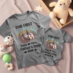 Gepersonaliseerd luiaard Vader en Zoon Onze eerste Vaderdag Samen Shirt Ouder Kind Outfit Vaderdag Cadeau Baby Shower Gift