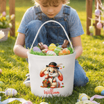 Personalized Cute Easter Egg Bunny Large Capacity Canvas Easter Basket with Name Easter Party Gift for Boys Girls