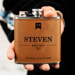 Personalised Portable PU Leather 6oz Hip Flask with Name Wedding Father's Day Gift for Man
